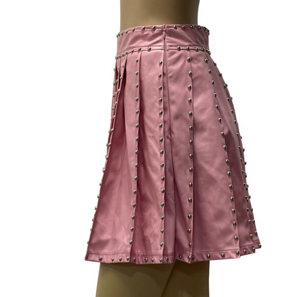 Kiwi Womens Pink Pleated Studded Skirt Faux Leather Mini Size L - Picture 5 of 14